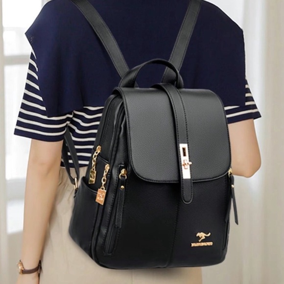 Black Leather Backpack - Picture 2 of 2